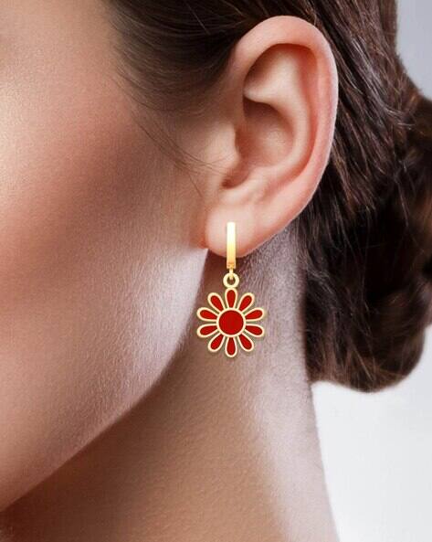 KOREAN RED Flower Charm earring