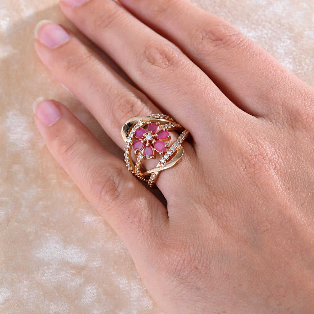 Saanvika Ring ( Golden Pink Stone)