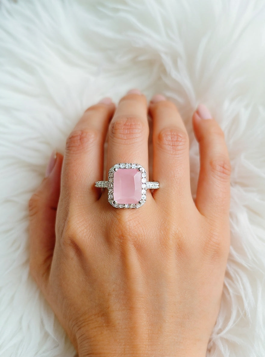 Anjali Ring (Silver Light Pink Stone)