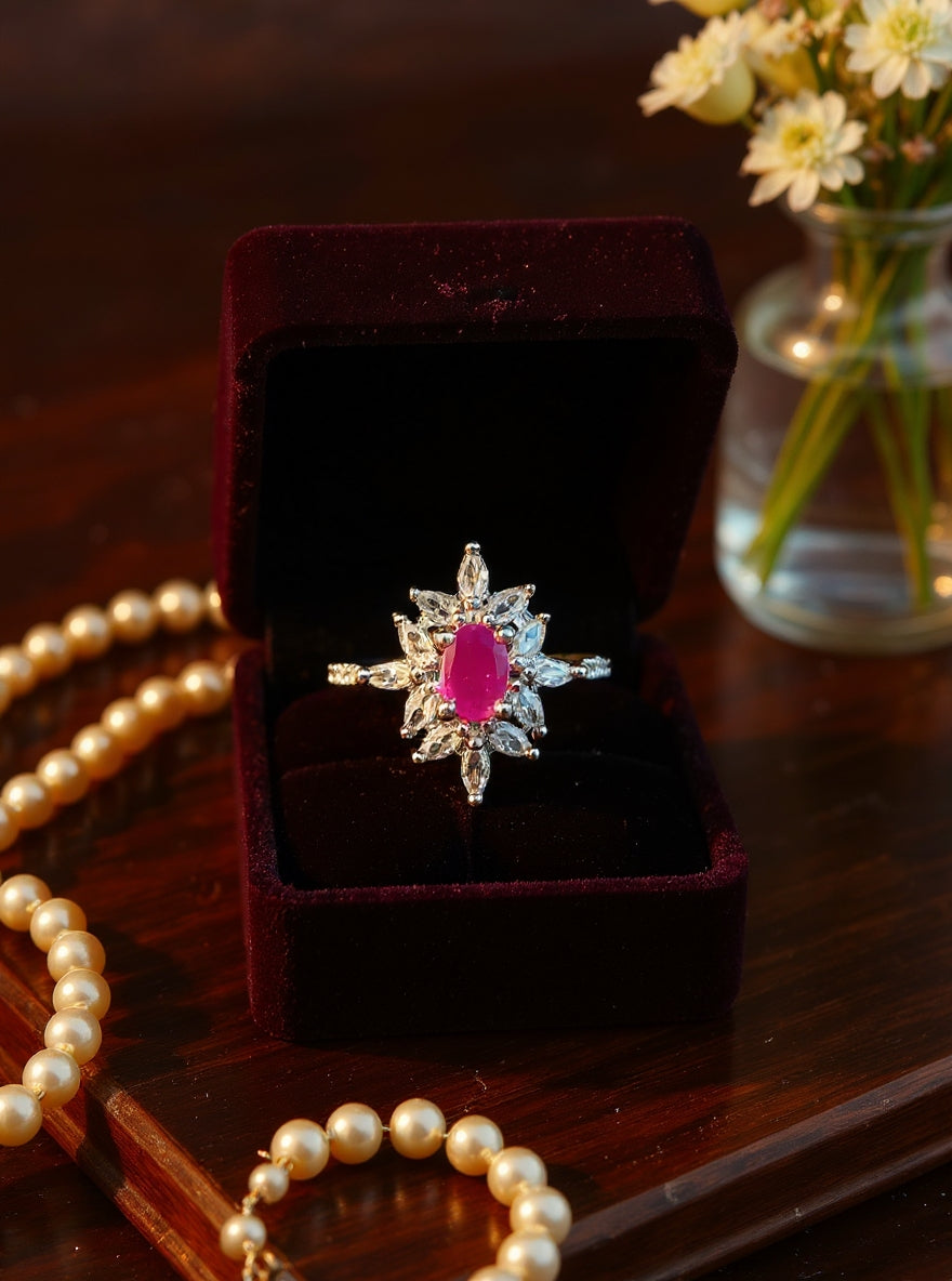 Punam Ring(Silver Pink Stone)