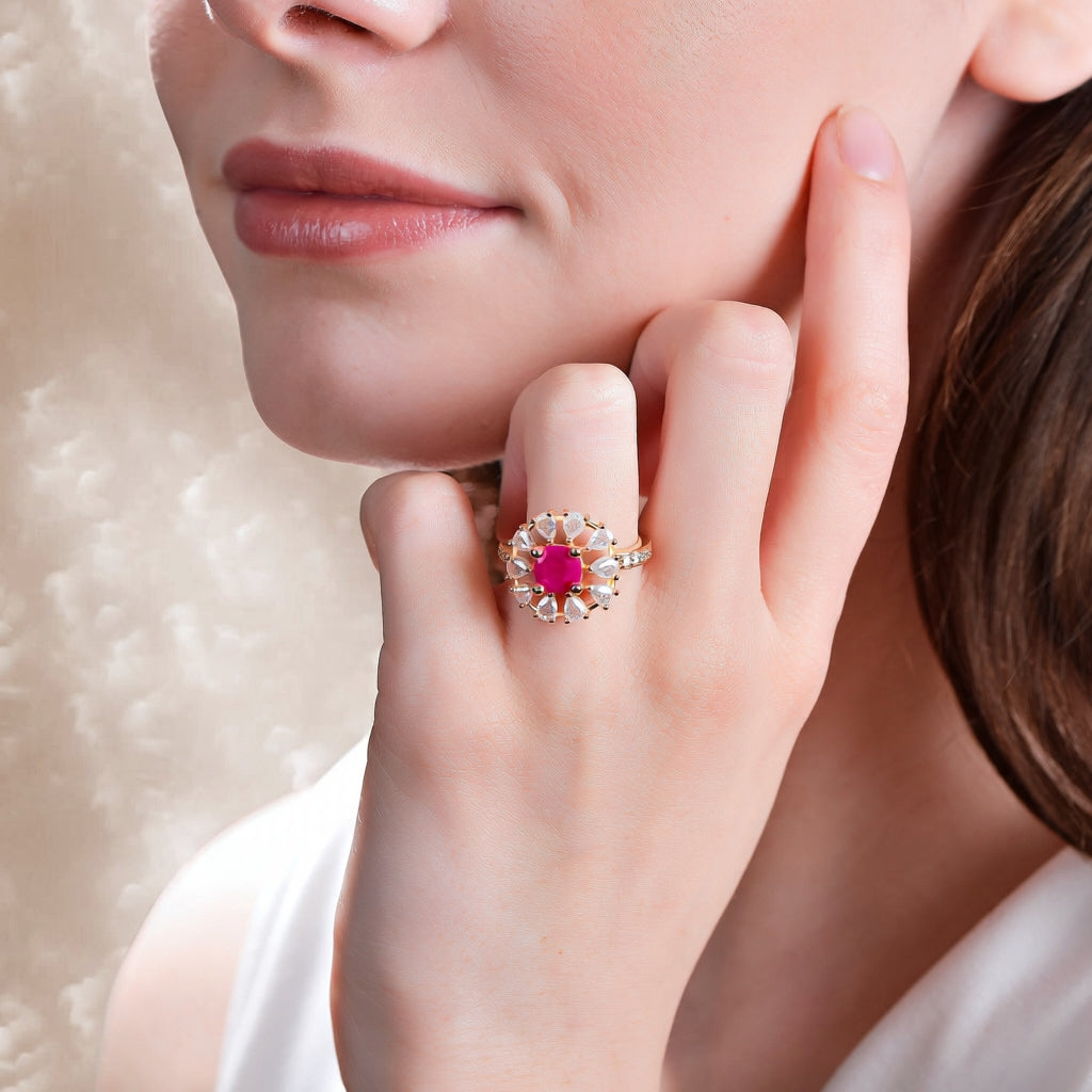 Srija Ring (Gold Pink Stone)
