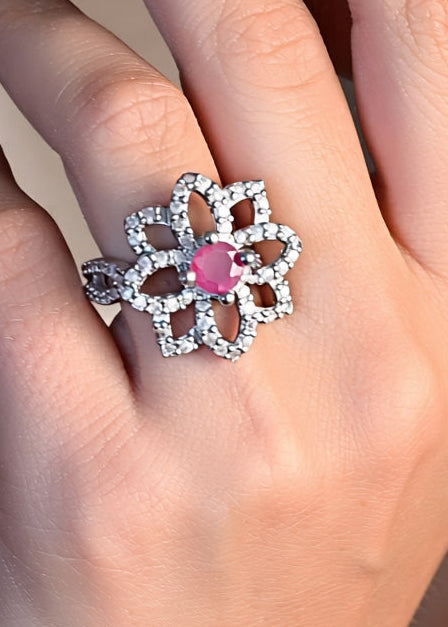 Asmita Ring (Silver pink stone)