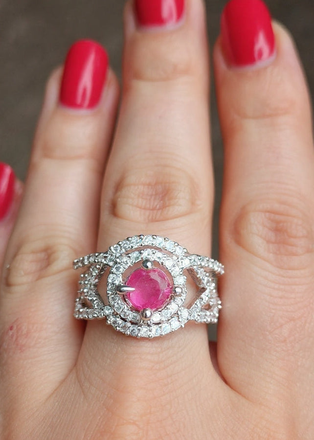 Anamika Ring (Silver Pink stone)