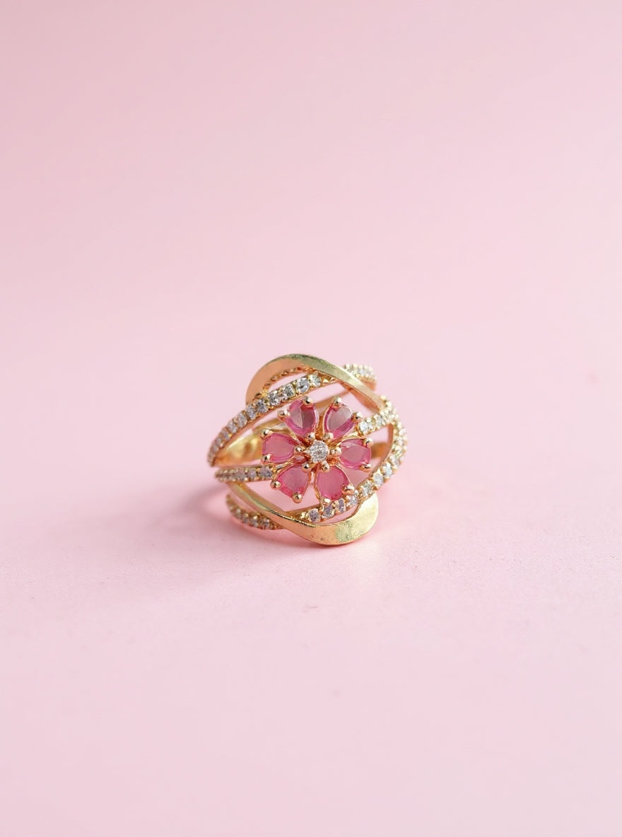 Saanvika Ring ( Golden Pink Stone)