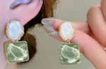 Korean Luxurious Pearl Green And White Drop Gold Earring
