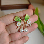 Korean Designer Butterfly Pearl Drop Earrings