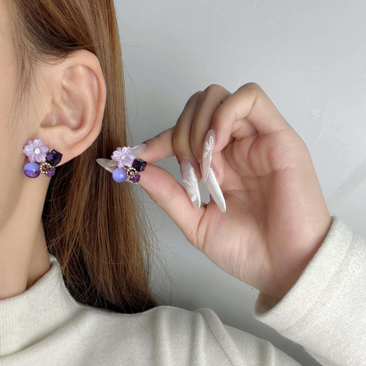 Korean Purple Flower Earrings