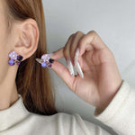 Korean Purple Flower Earrings