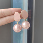 Pink Round Big Imitation Pearl Drop Earrings