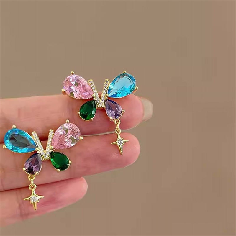 Korean Colorful Butterfly Drop Earrings