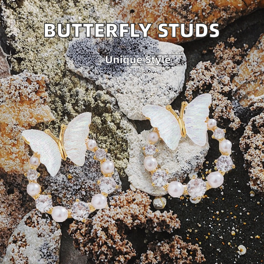 Butterfly Hoop Pearl Earrings