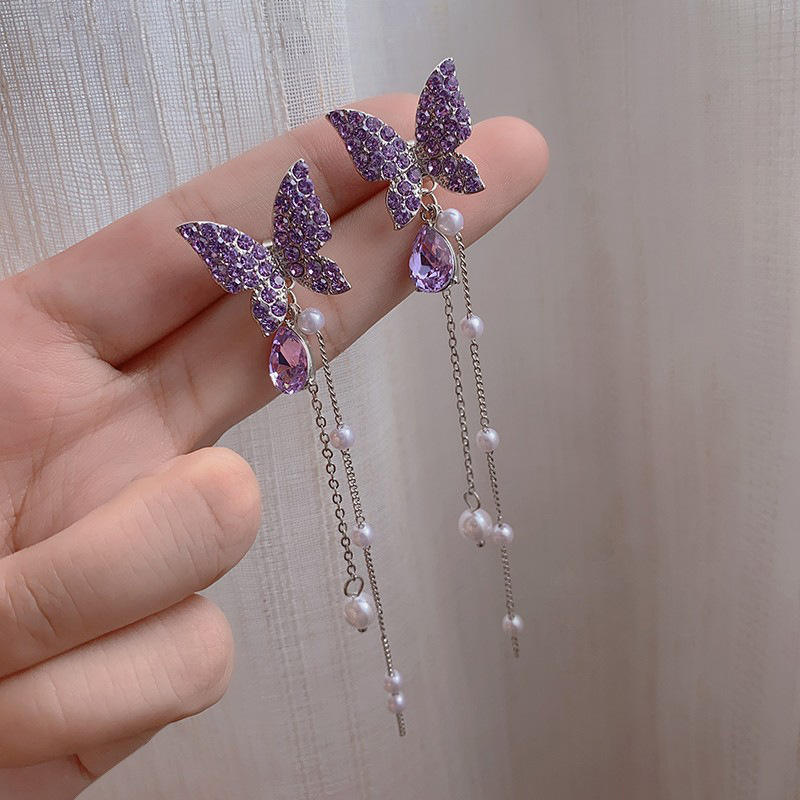 Korean Purple Butterfly Earrings