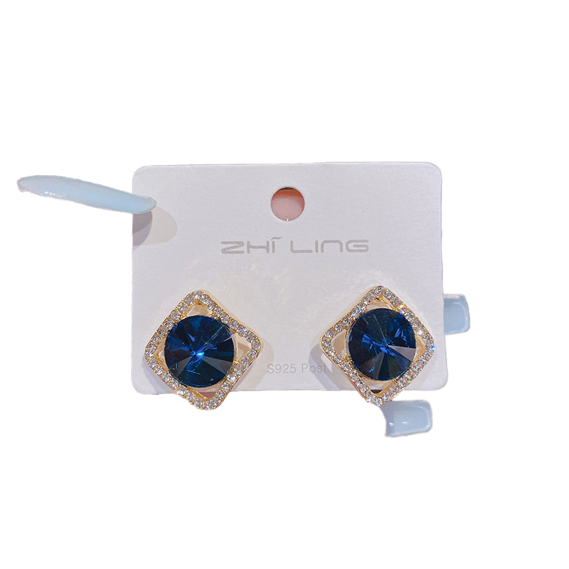 Korean Blue Diamond Embellished Rhodium Studs