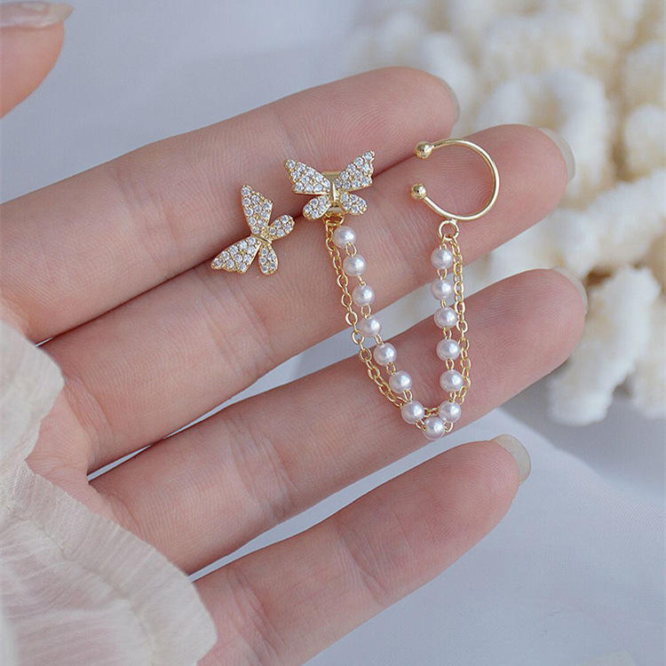 Pearl Rhinestone Butterfly Stud Earring
