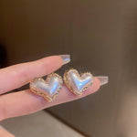 Korean Pearl Heart Gold Earrings
