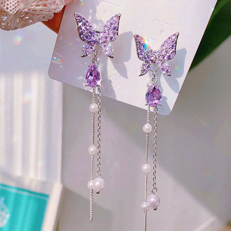 Korean Purple Butterfly Earrings