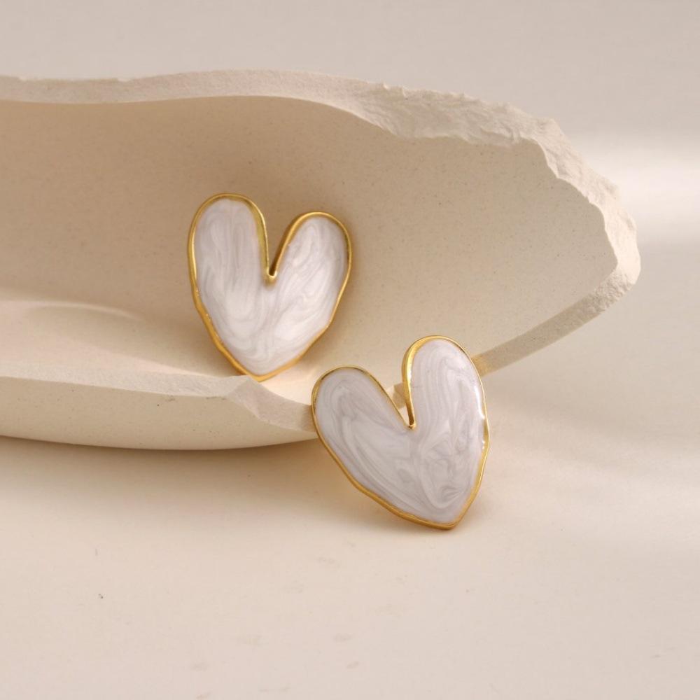 Heart-Shaped Marble Effect Stud