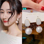 Pink Round Big Imitation Pearl Drop Earrings
