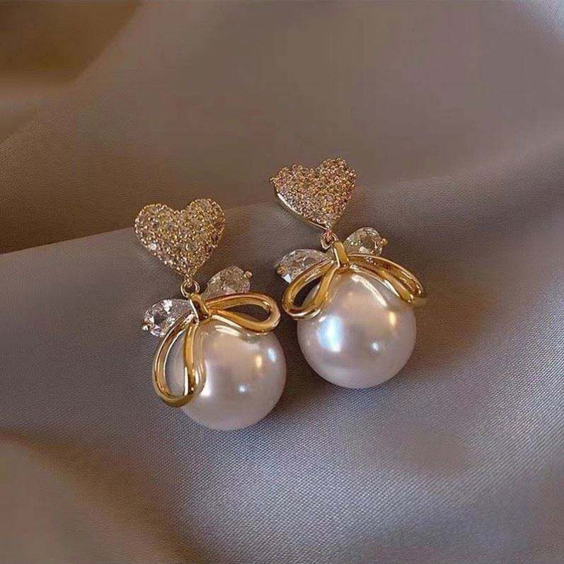 Heart and Pearl Drop Earrings