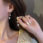 Korean Gold Beige Drop Earrings