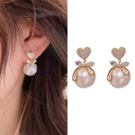 Heart and Pearl Drop Earrings