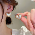 Korean Pearl Heart Gold Earrings