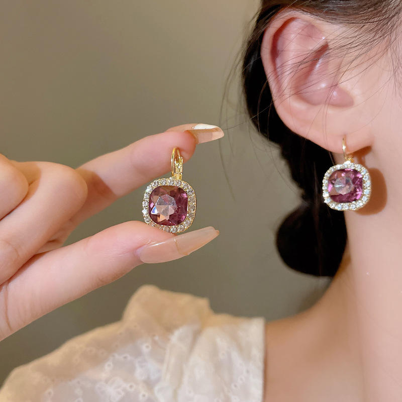Rose Gold Plated Pink Stone Earrings