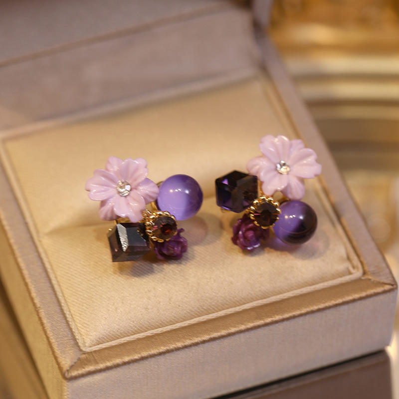 Korean Purple Flower Earrings