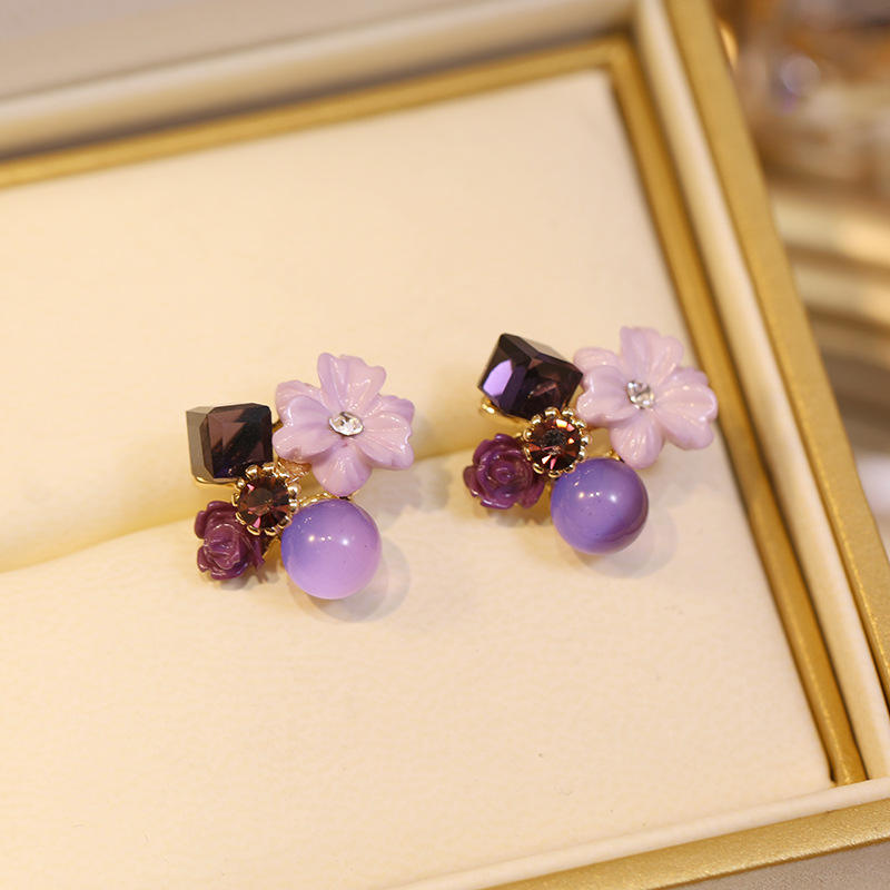 Korean Purple Flower Earrings