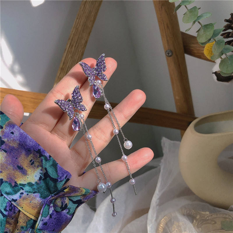 Korean Purple Butterfly Earrings