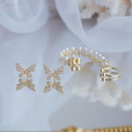 Pearl Rhinestone Butterfly Stud Earring