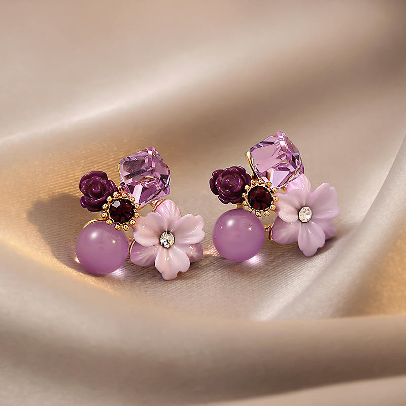 Korean Purple Flower Earrings