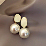 Pink Round Big Imitation Pearl Drop Earrings