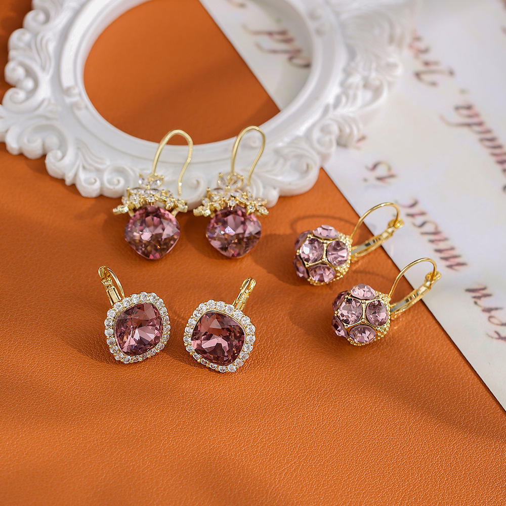 Rose Gold Plated Pink Stone Earrings