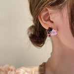 Korean Purple Flower Earrings