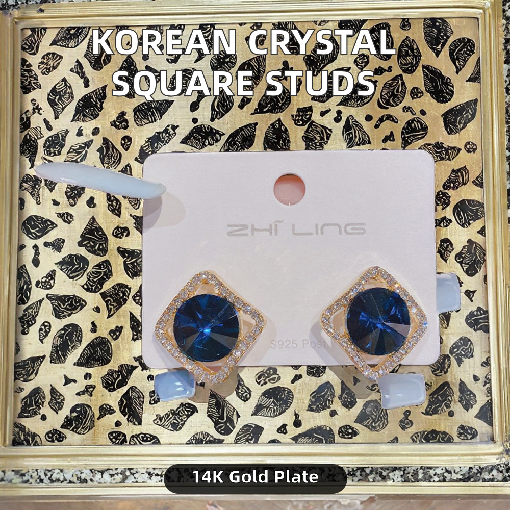 Korean Blue Diamond Embellished Rhodium Studs