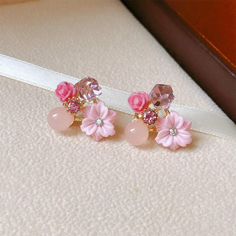 Korean Pink Flower Earrings