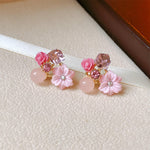 Korean Pink Flower Earrings