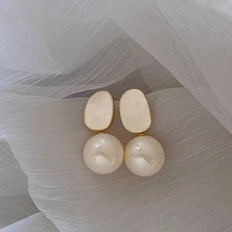 Pink Round Big Imitation Pearl Drop Earrings
