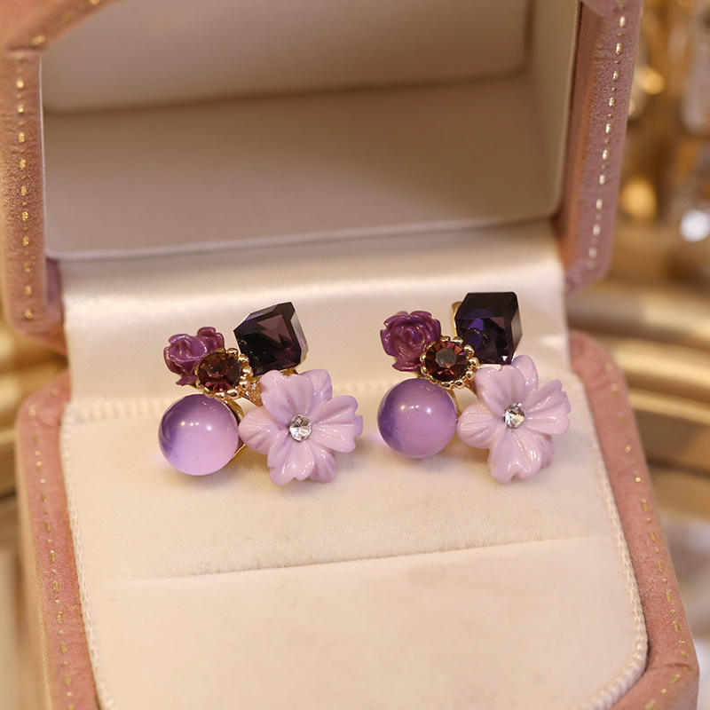 Korean Purple Flower Earrings