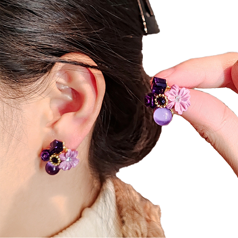 Korean Purple Flower Earrings