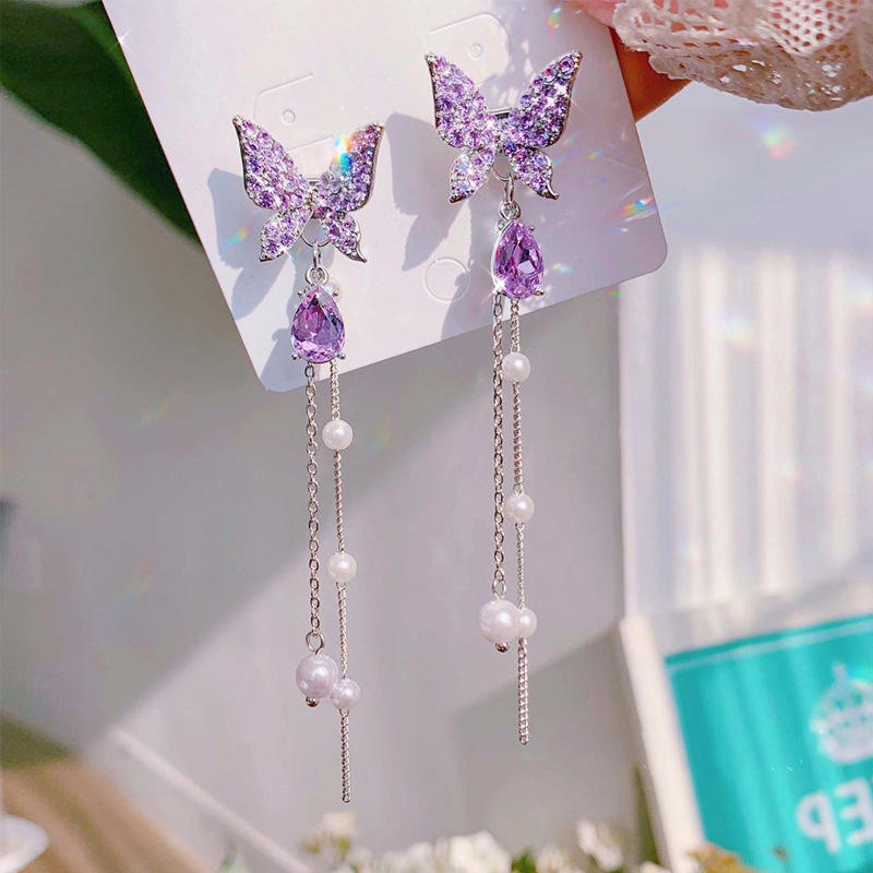 Korean Purple Butterfly Earrings