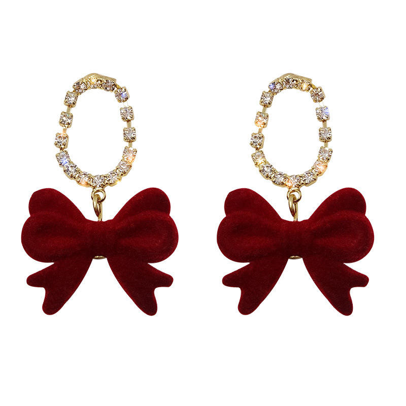 Korean Velvet Bow Pearl Earrings