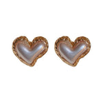 Korean Pearl Heart Gold Earrings