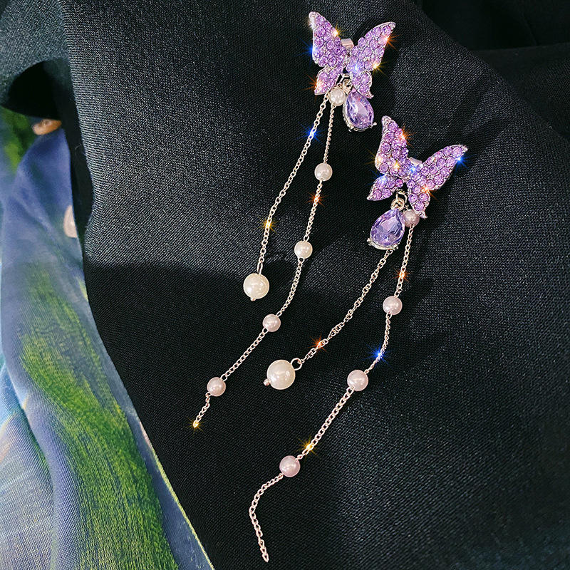Korean Purple Butterfly Earrings