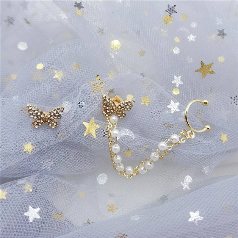 Pearl Rhinestone Butterfly Stud Earring