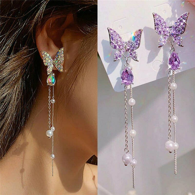 Korean Purple Butterfly Earrings