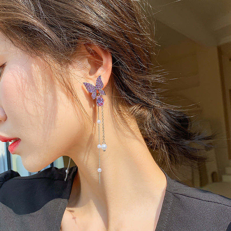 Korean Purple Butterfly Earrings