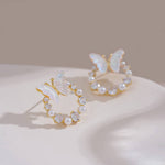 Butterfly Hoop Pearl Earrings