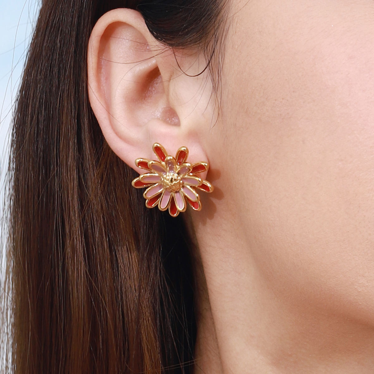 KOREAN RED Flower Charm earring